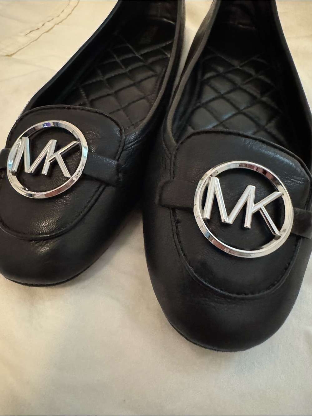 Michael Kors Black Leather MK Logo Ballet Flats